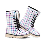 Blue And Purple Tattersall Pattern Print Winter Boots