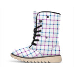 Blue And Purple Tattersall Pattern Print Winter Boots