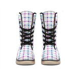 Blue And Purple Tattersall Pattern Print Winter Boots