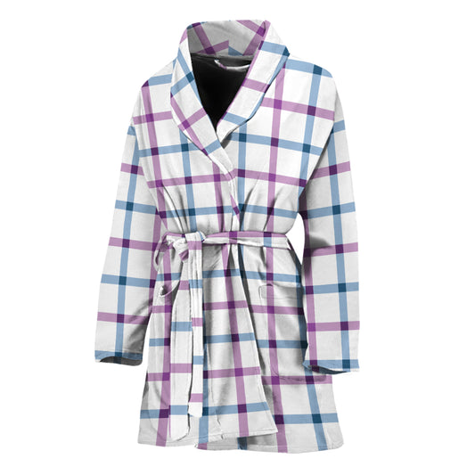 Blue And Purple Tattersall Pattern Print Women's Bathrobe