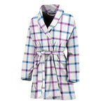 Blue And Purple Tattersall Pattern Print Women's Bathrobe