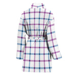 Blue And Purple Tattersall Pattern Print Women's Bathrobe