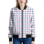 Blue And Purple Tattersall Pattern Print Women's Bomber Jacket