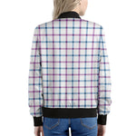 Blue And Purple Tattersall Pattern Print Women's Bomber Jacket