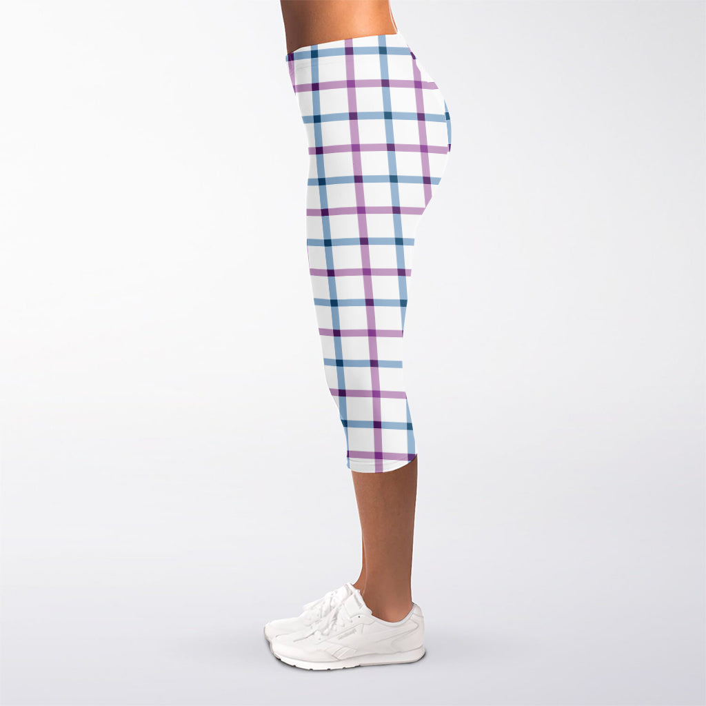 Blue And Purple Tattersall Pattern Print Women's Capri Leggings