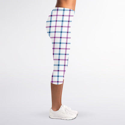 Blue And Purple Tattersall Pattern Print Women's Capri Leggings