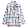 Blue And Purple Tattersall Pattern Print Women's Cotton Blazer