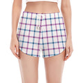 Blue And Purple Tattersall Pattern Print Women's Split Running Shorts