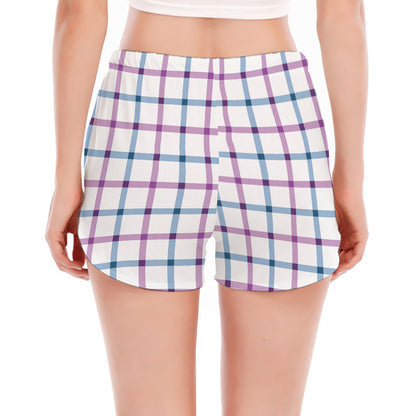 Blue And Purple Tattersall Pattern Print Women's Split Running Shorts
