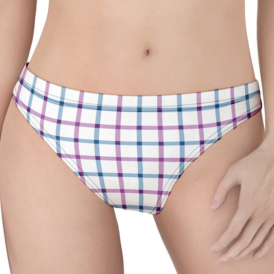 Blue And Purple Tattersall Pattern Print Women's Thong