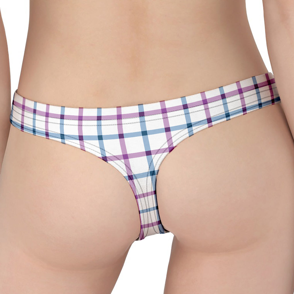 Blue And Purple Tattersall Pattern Print Women's Thong