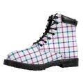 Blue And Purple Tattersall Pattern Print Padded Collar Lace Up Boots
