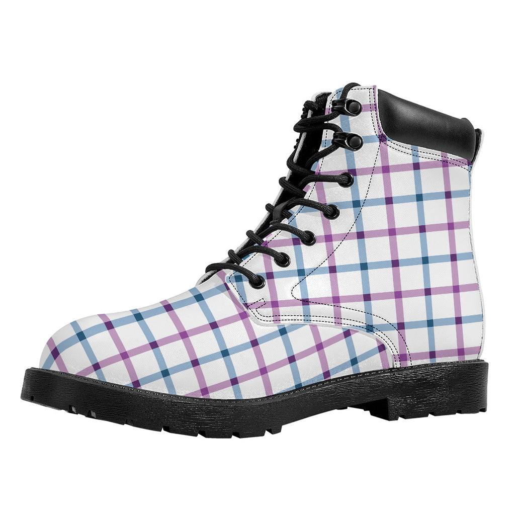 Blue And Purple Tattersall Pattern Print Work Boots