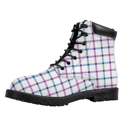Blue And Purple Tattersall Pattern Print Work Boots