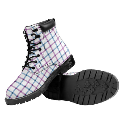 Blue And Purple Tattersall Pattern Print Work Boots