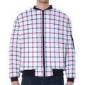 Blue And Purple Tattersall Pattern Print Zip Sleeve Bomber Jacket
