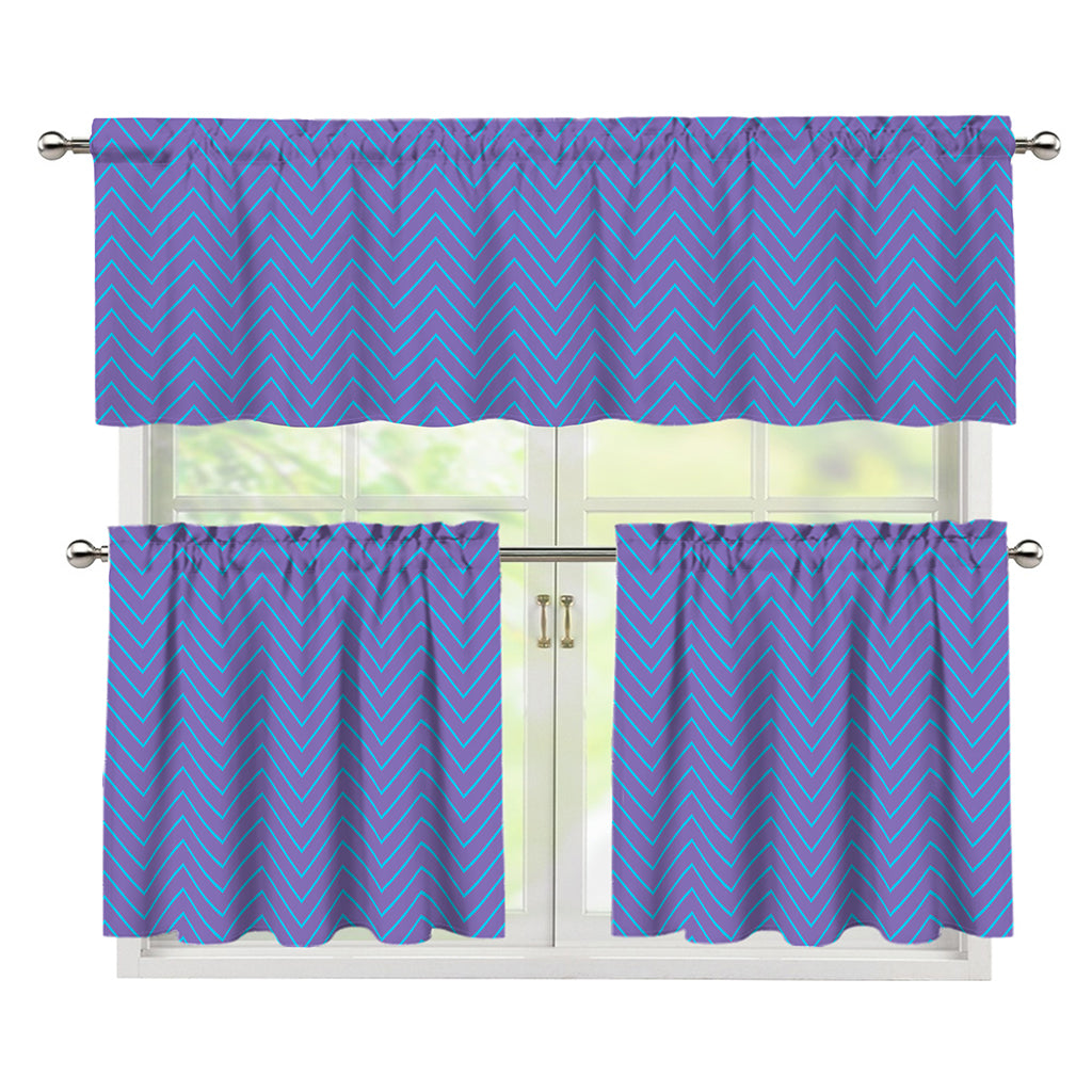 Blue And Purple Zigzag Pattern Print 3 Piece Kitchen Curtains