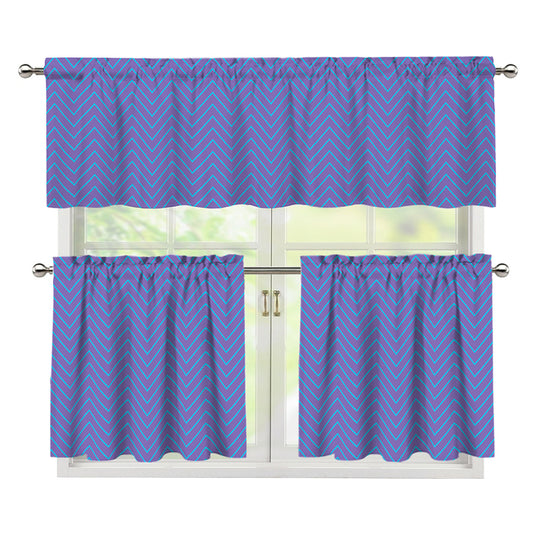 Blue And Purple Zigzag Pattern Print 3 Piece Kitchen Curtains