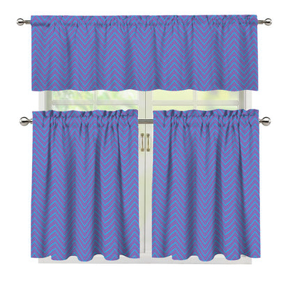 Blue And Purple Zigzag Pattern Print 3 Piece Kitchen Curtains
