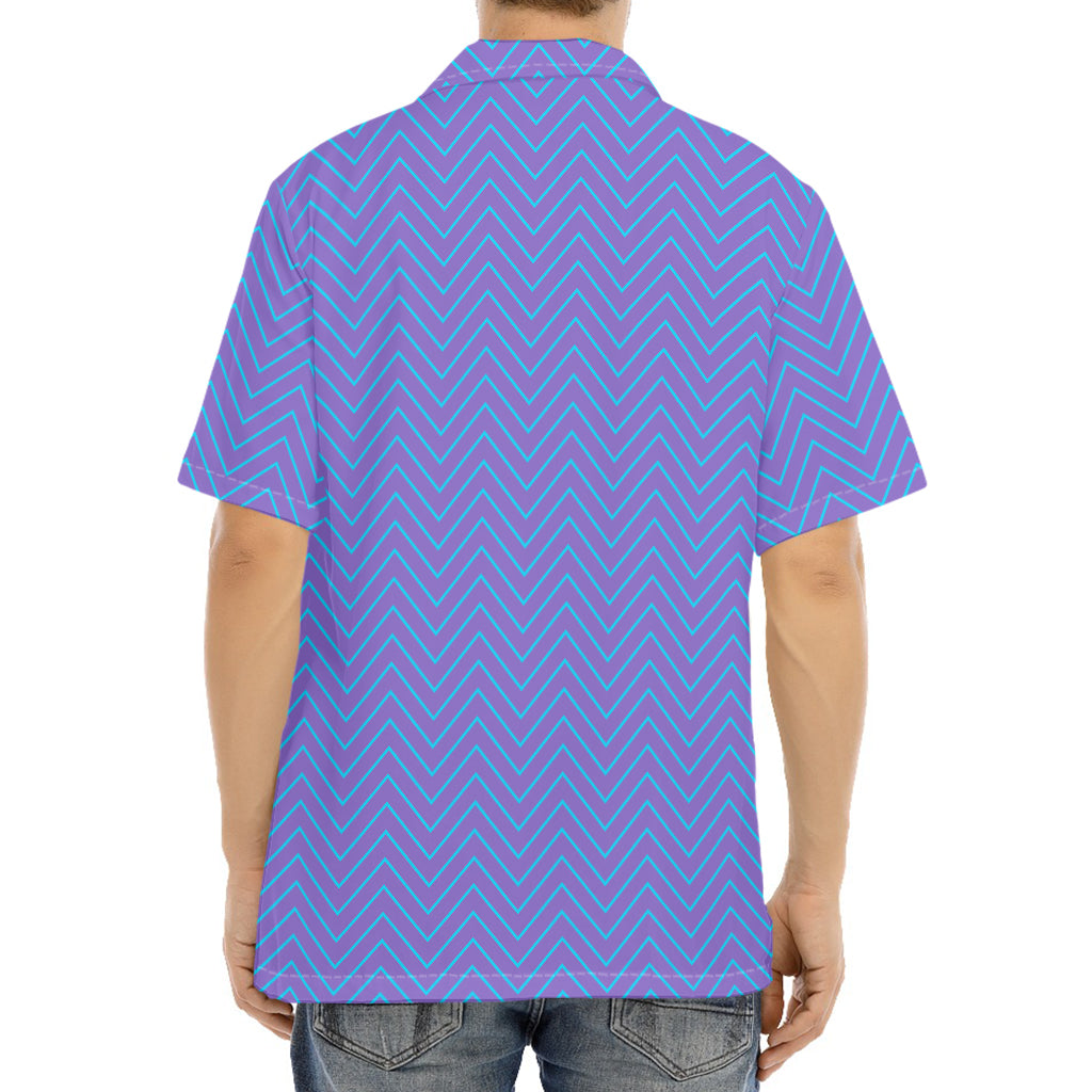 Blue And Purple Zigzag Pattern Print Aloha Shirt