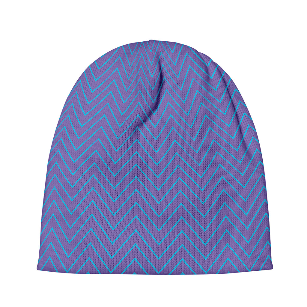 Blue And Purple Zigzag Pattern Print Beanie