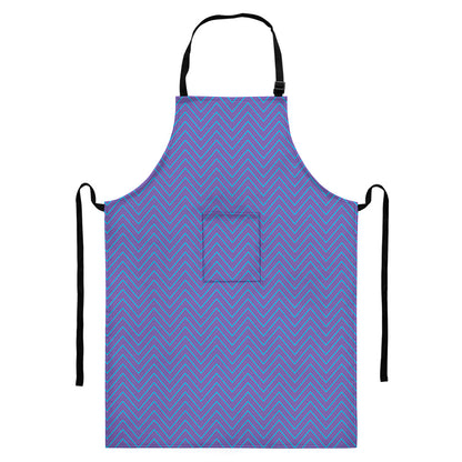 Blue And Purple Zigzag Pattern Print Bib Apron With Pocket