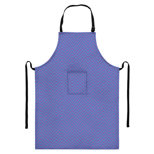 Blue And Purple Zigzag Pattern Print Bib Apron With Pocket