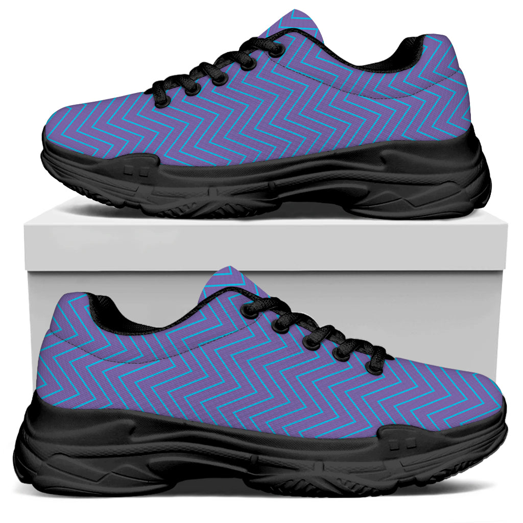 Blue And Purple Zigzag Pattern Print Black Chunky Shoes