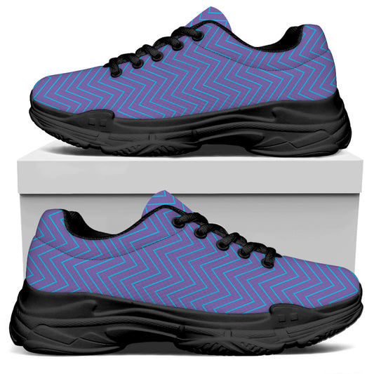 Blue And Purple Zigzag Pattern Print Black Chunky Shoes