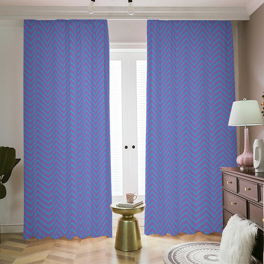 Blue And Purple Zigzag Pattern Print Blackout Pencil Pleat Curtains