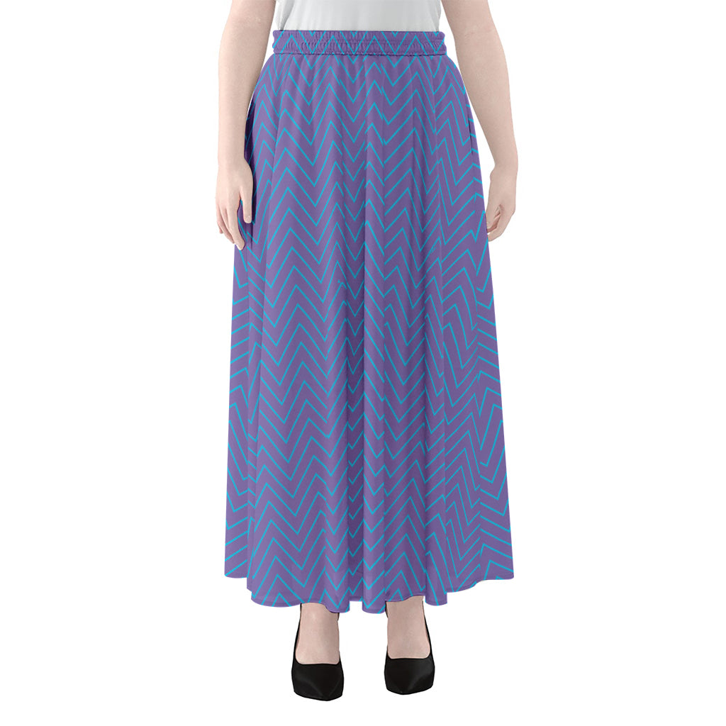 Blue And Purple Zigzag Pattern Print Chiffon Maxi Skirt