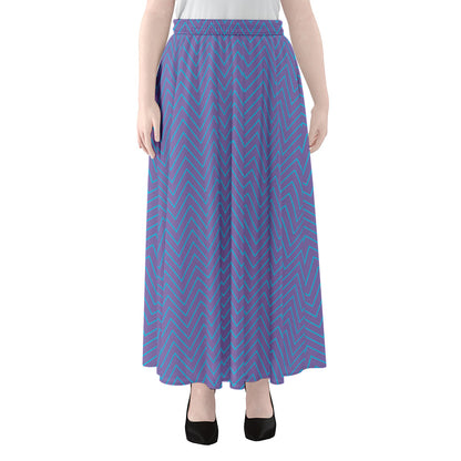 Blue And Purple Zigzag Pattern Print Chiffon Maxi Skirt