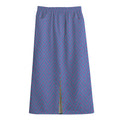 Blue And Purple Zigzag Pattern Print Cotton Front Slit Maxi Skirt