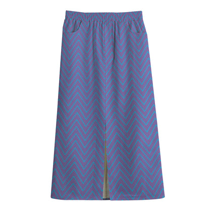 Blue And Purple Zigzag Pattern Print Cotton Front Slit Maxi Skirt