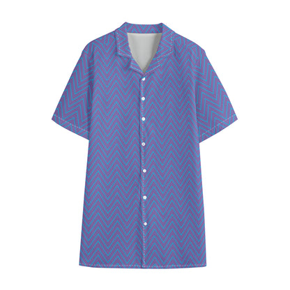 Blue And Purple Zigzag Pattern Print Cotton Hawaiian Shirt