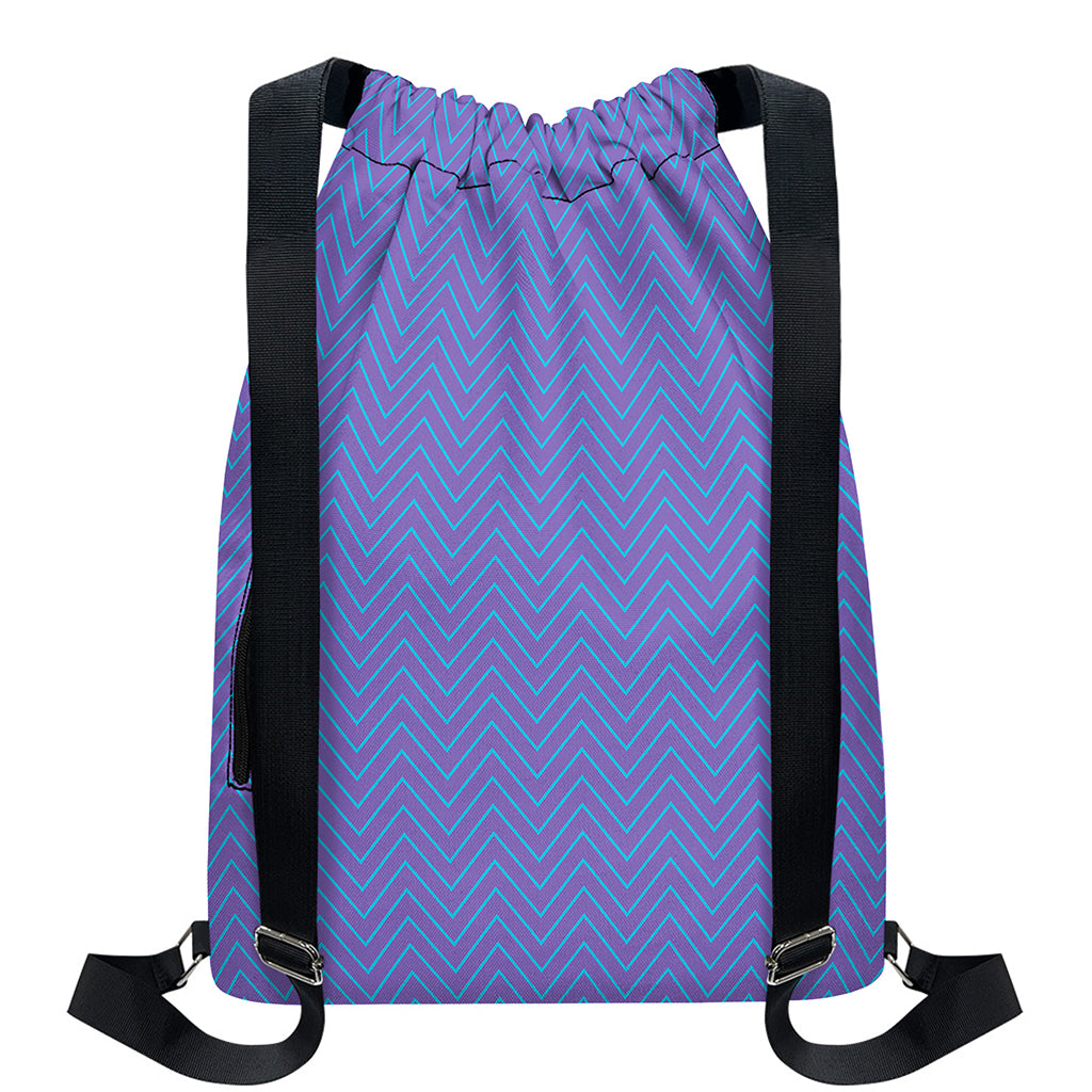 Blue And Purple Zigzag Pattern Print Drawstring Backpack