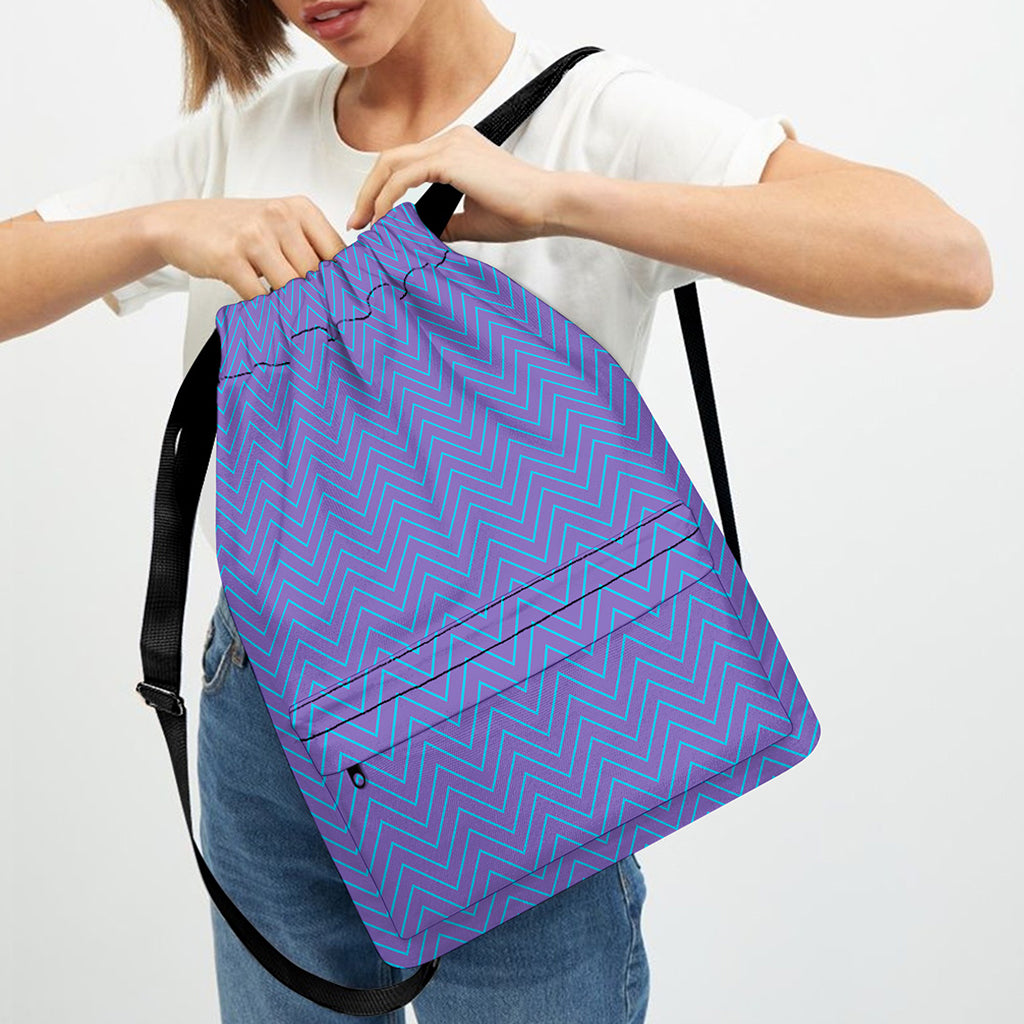 Blue And Purple Zigzag Pattern Print Drawstring Backpack