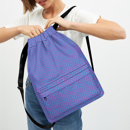 Blue And Purple Zigzag Pattern Print Drawstring Backpack