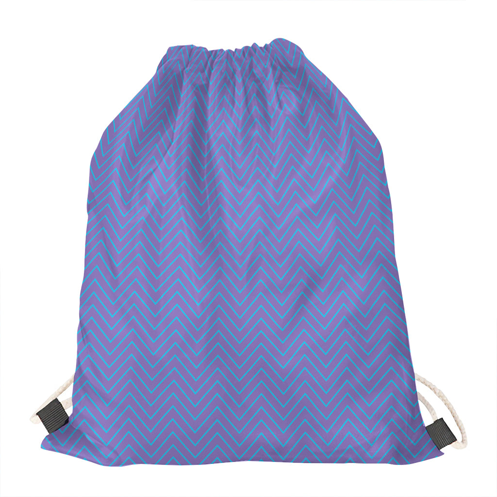 Blue And Purple Zigzag Pattern Print Drawstring Bag