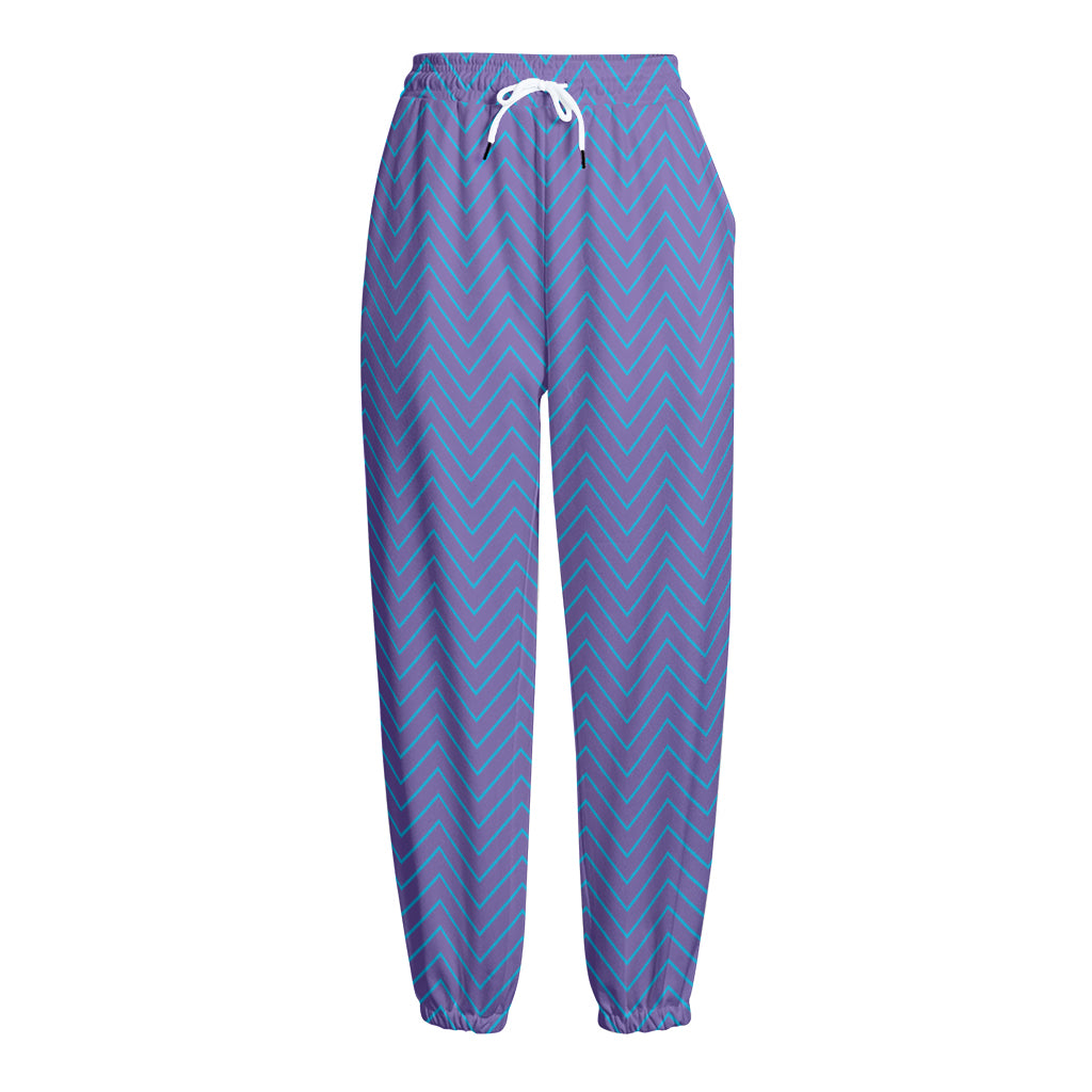 Blue And Purple Zigzag Pattern Print Fleece Lined Knit Pants