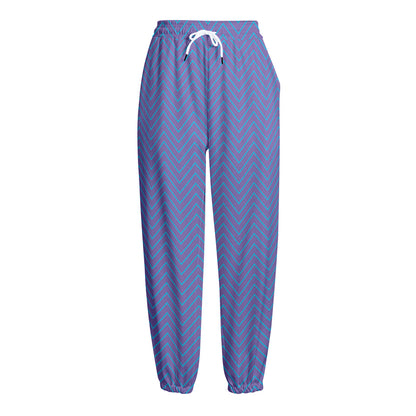 Blue And Purple Zigzag Pattern Print Fleece Lined Knit Pants
