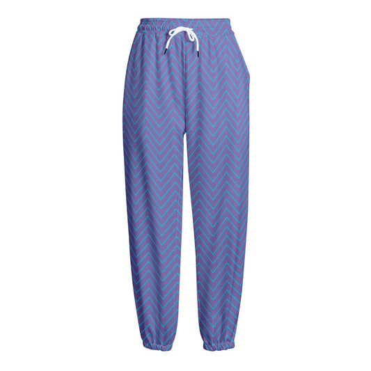 Blue And Purple Zigzag Pattern Print Fleece Lined Knit Pants
