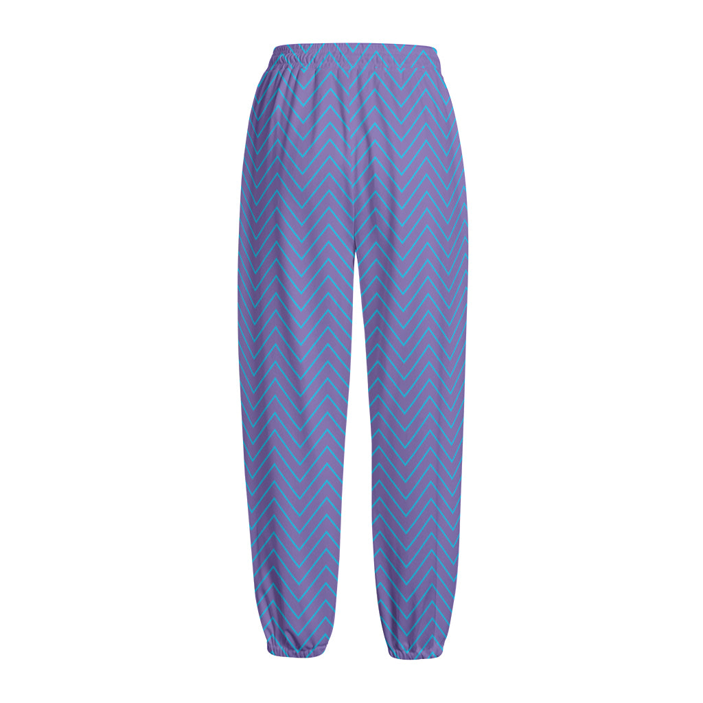 Blue And Purple Zigzag Pattern Print Fleece Lined Knit Pants
