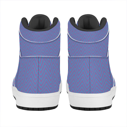 Blue And Purple Zigzag Pattern Print High Top Leather Sneakers