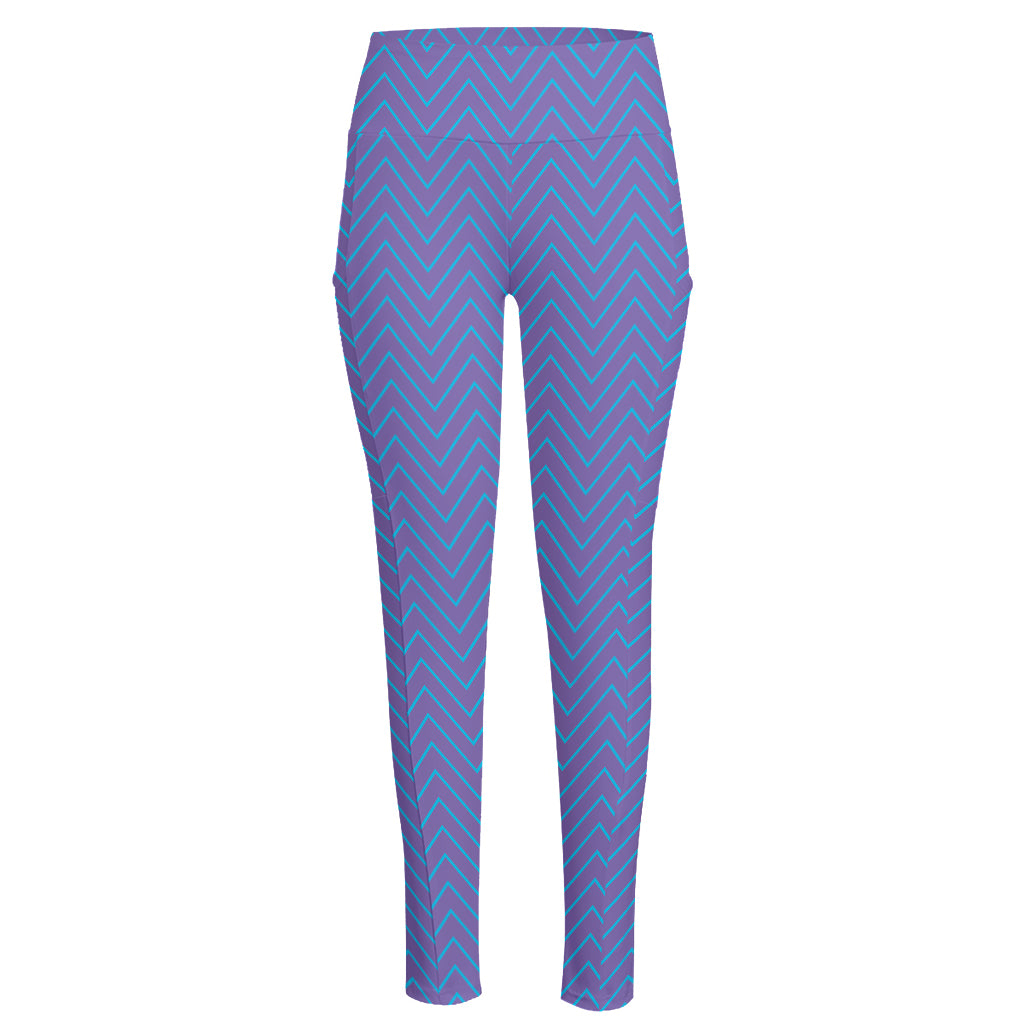 Blue And Purple Zigzag Pattern Print High-Waisted Pocket Leggings