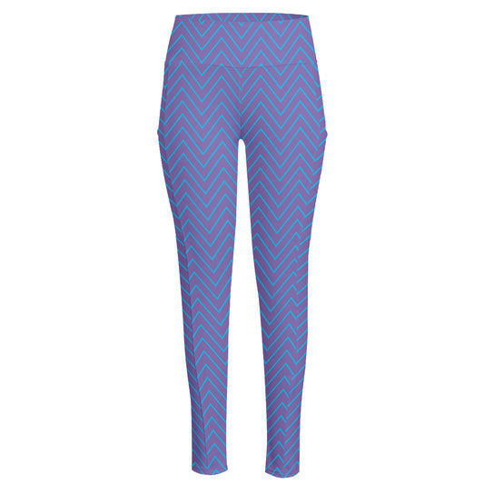 Blue And Purple Zigzag Pattern Print High-Waisted Pocket Leggings