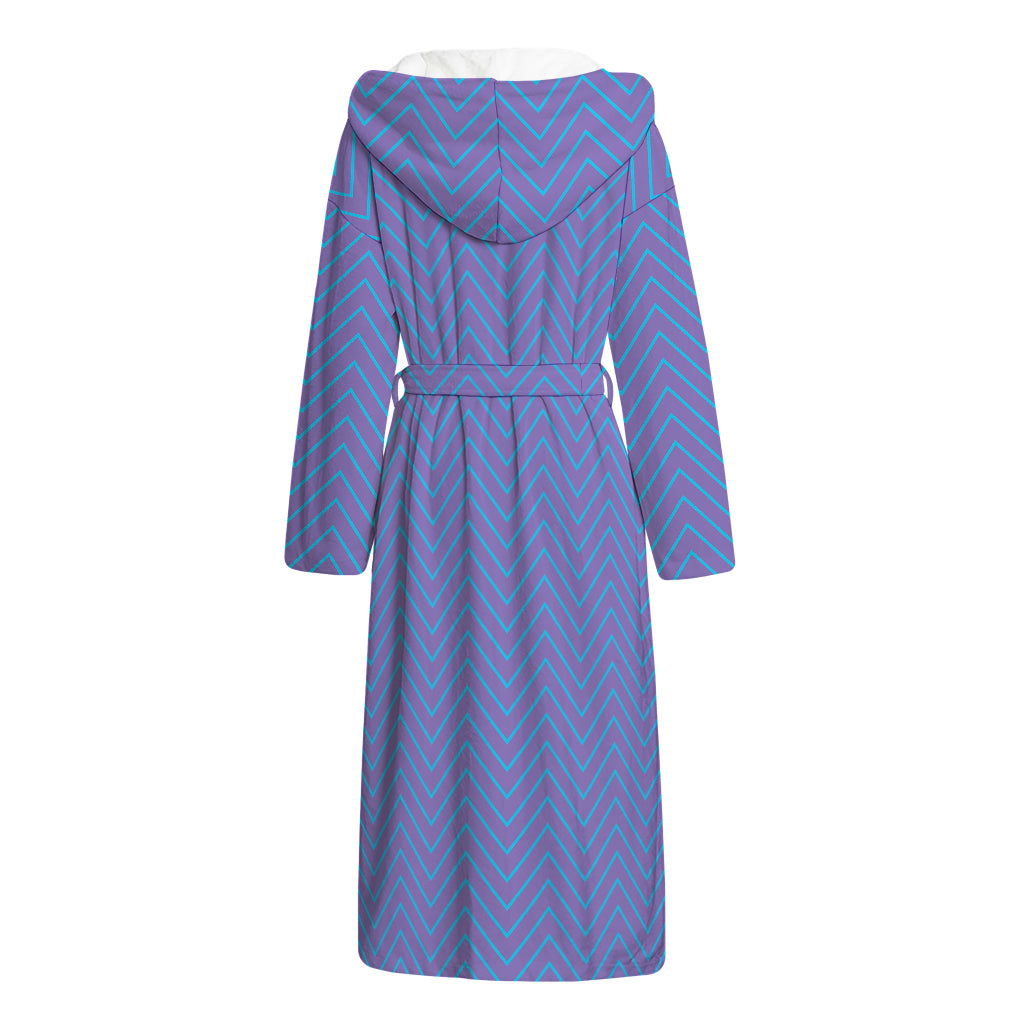 Blue And Purple Zigzag Pattern Print Hooded Bathrobe