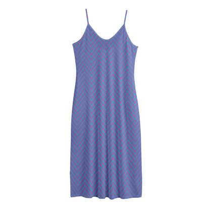 Blue And Purple Zigzag Pattern Print Jersey Midi Cami Dress