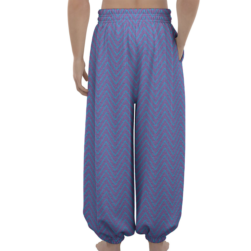 Blue And Purple Zigzag Pattern Print Lantern Pants