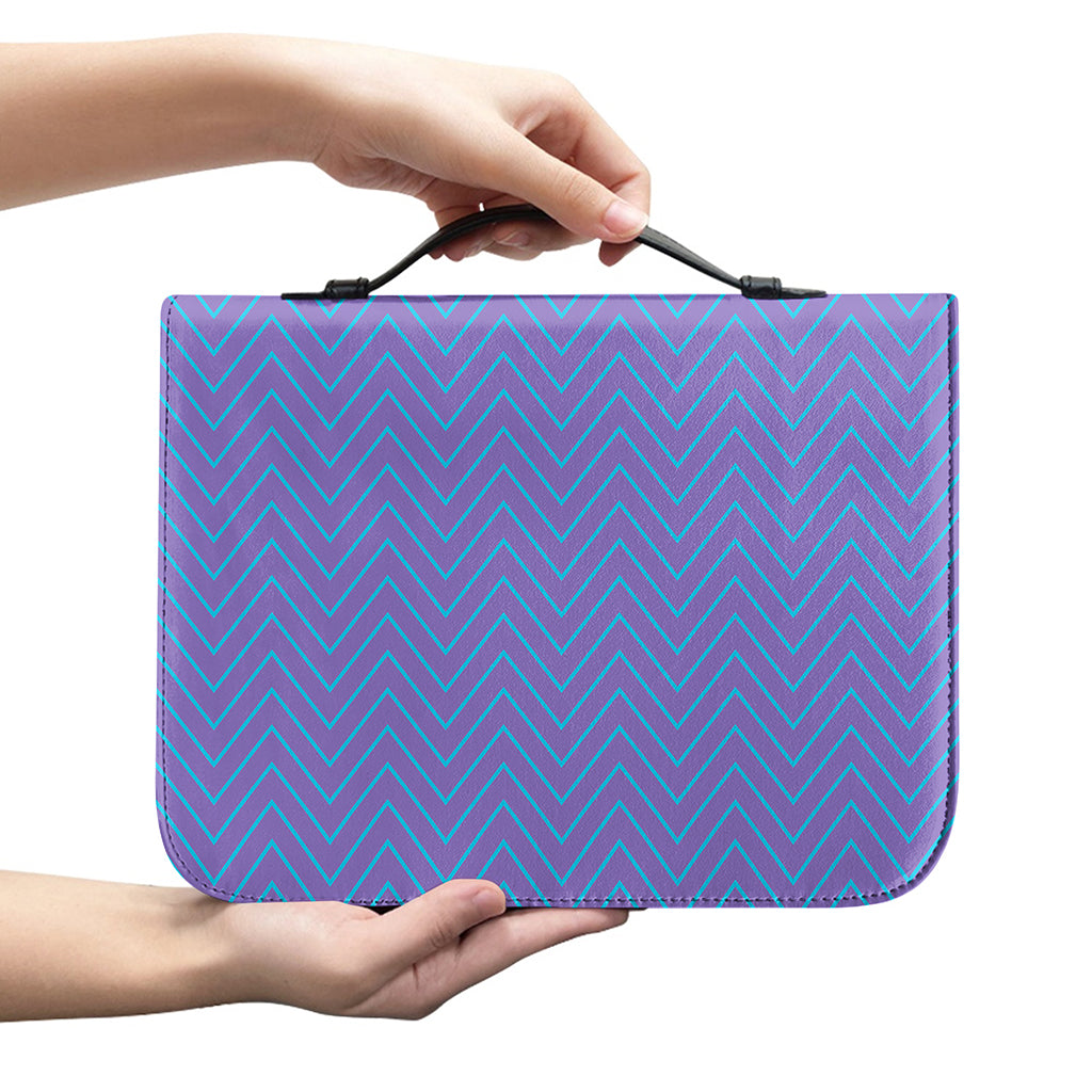 Blue And Purple Zigzag Pattern Print Leather Bible Cover